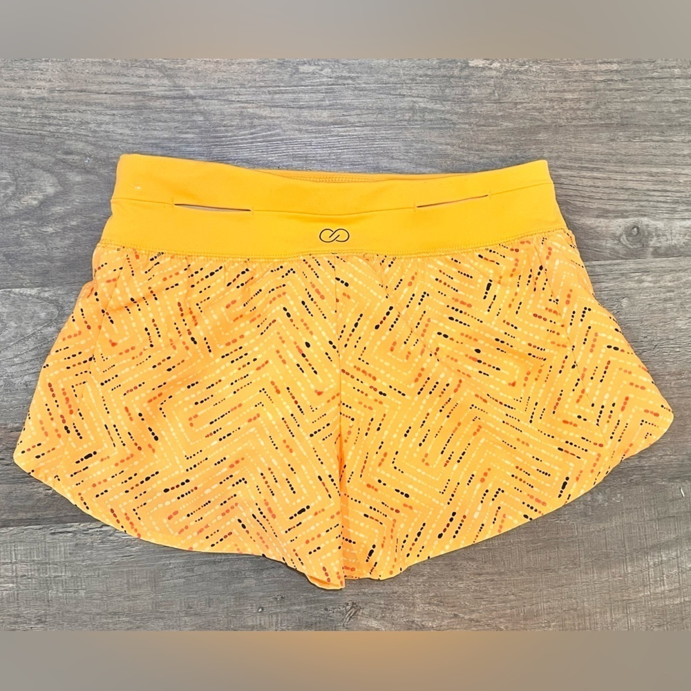 FINAL PRICE CALIA Yellow Orange Printed Kick It Up Shorts Activewear Shorts - Picture 5 of 11